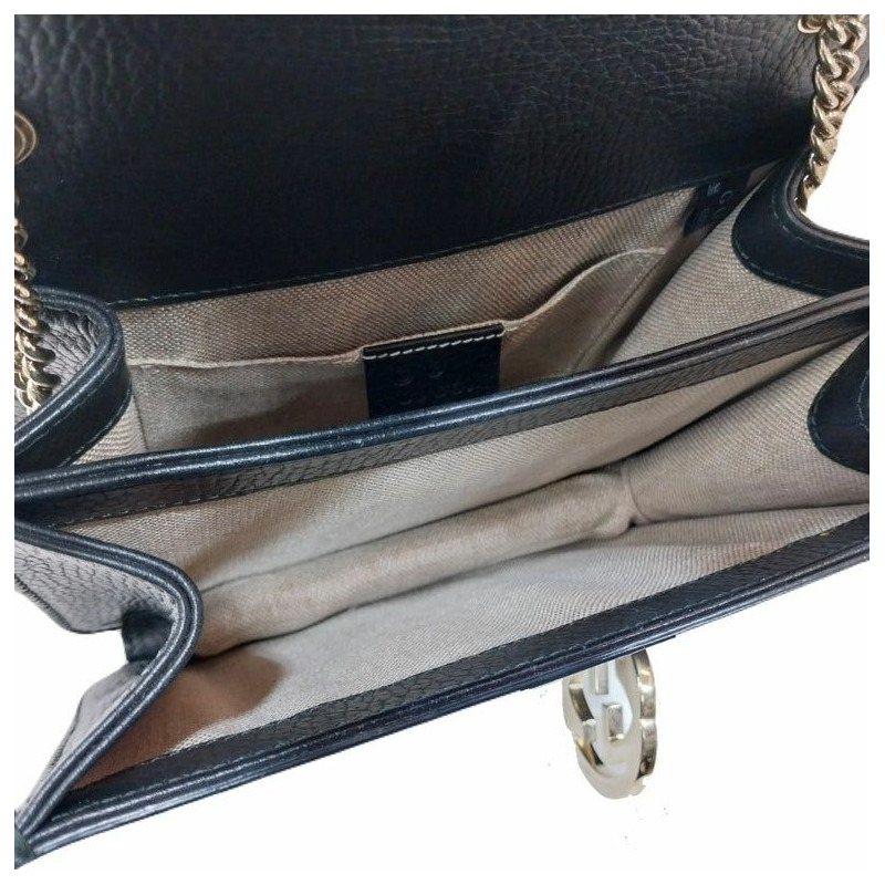 【包稅】GUCCI 黑色 GG 互扣式 Logo 鏈條金色單肩斜背包-2