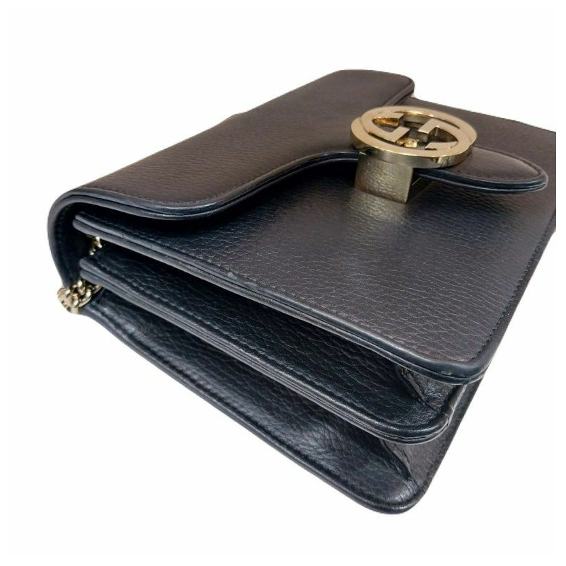 【包稅】GUCCI 黑色 GG 互扣式 Logo 鏈條金色單肩斜背包-3