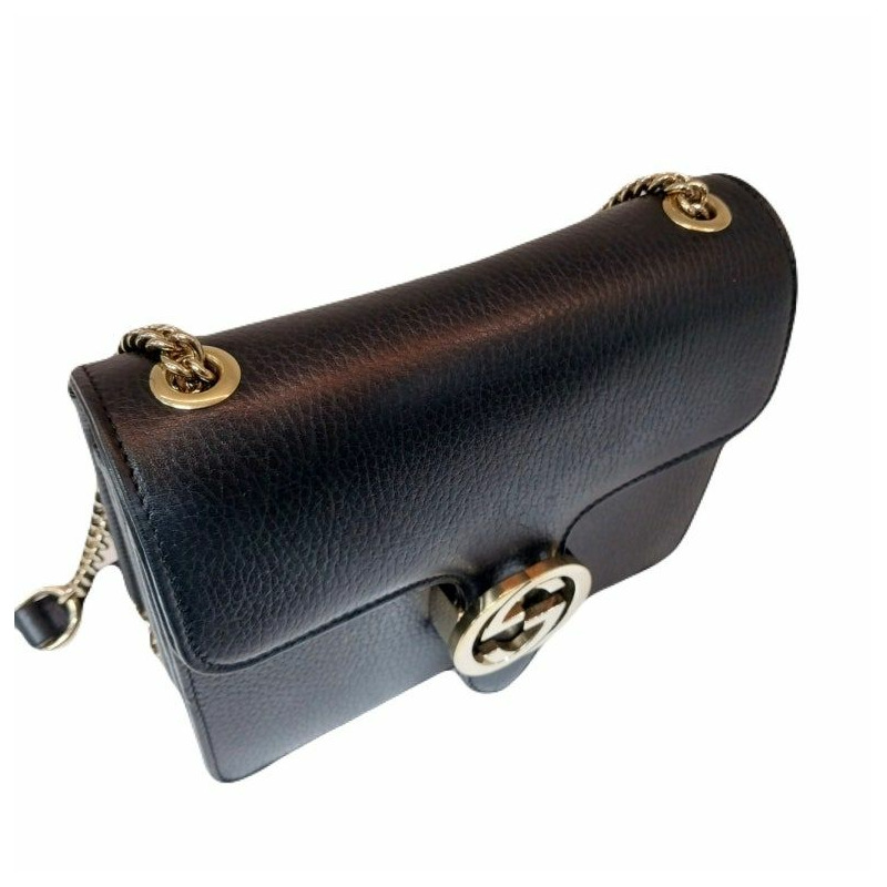 【包稅】GUCCI 黑色 GG 互扣式 Logo 鏈條金色單肩斜背包-5