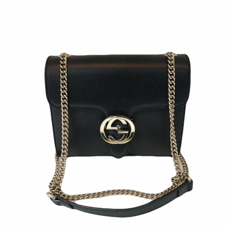 【包稅】GUCCI 黑色 GG 互扣式 Logo 鏈條金色單肩斜背包-7
