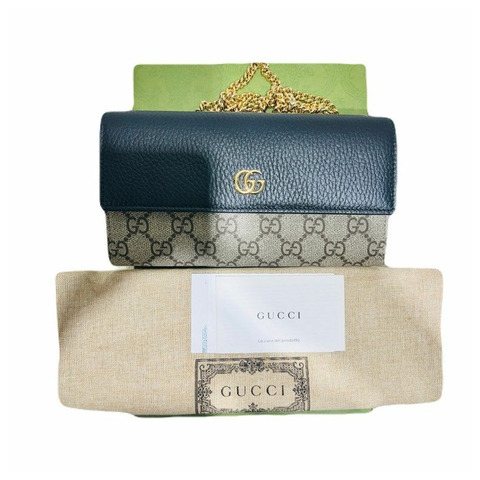 GUCCI GG Marmont皮夾黑色米色斜背包 546585