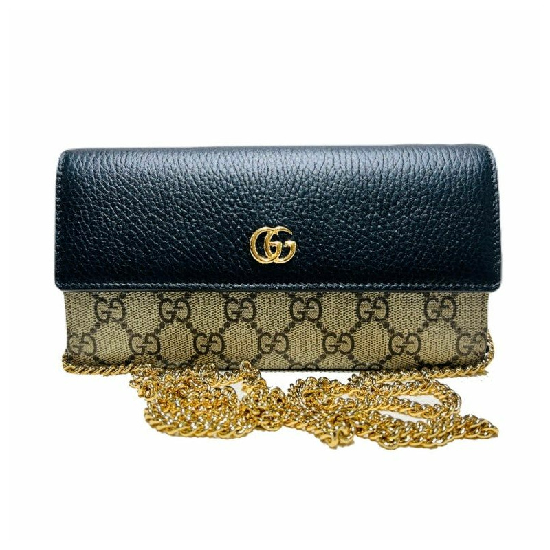 【包稅】GUCCI GG Marmont皮夾黑色米色斜背包 546585-1