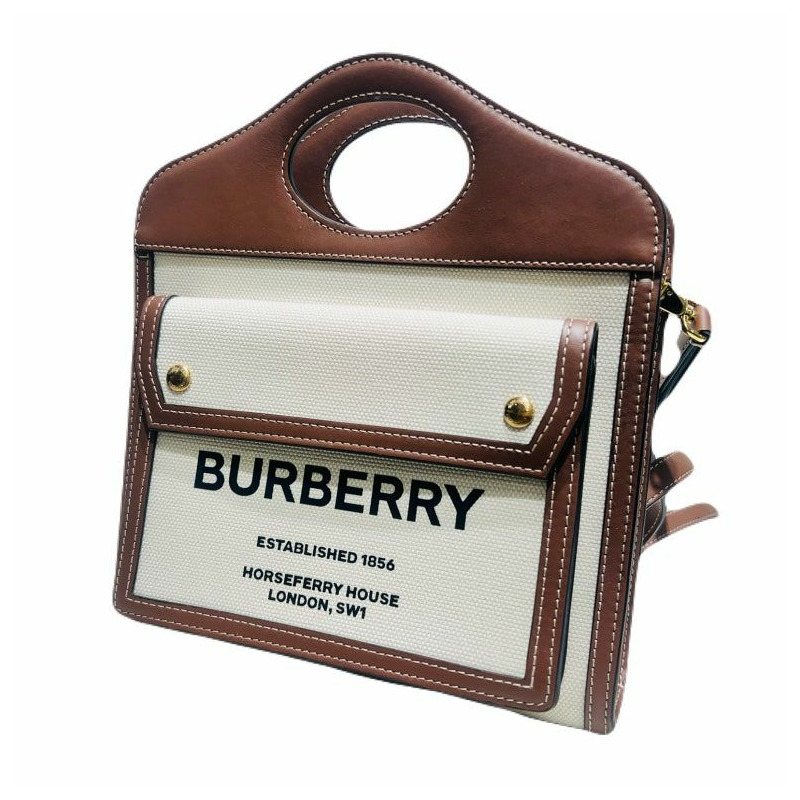 【包稅】BURBERRY 雙色帆布皮革馬莓迷你口袋手提斜背包-0