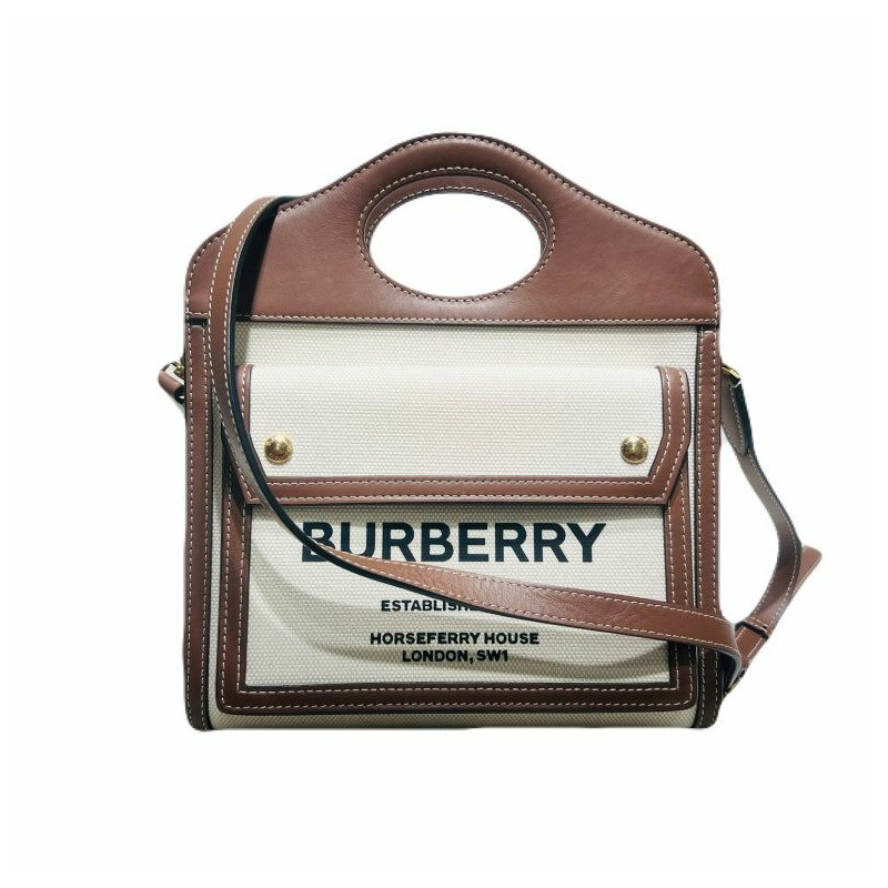 【包稅】BURBERRY 雙色帆布皮革馬莓迷你口袋手提斜背包-1
