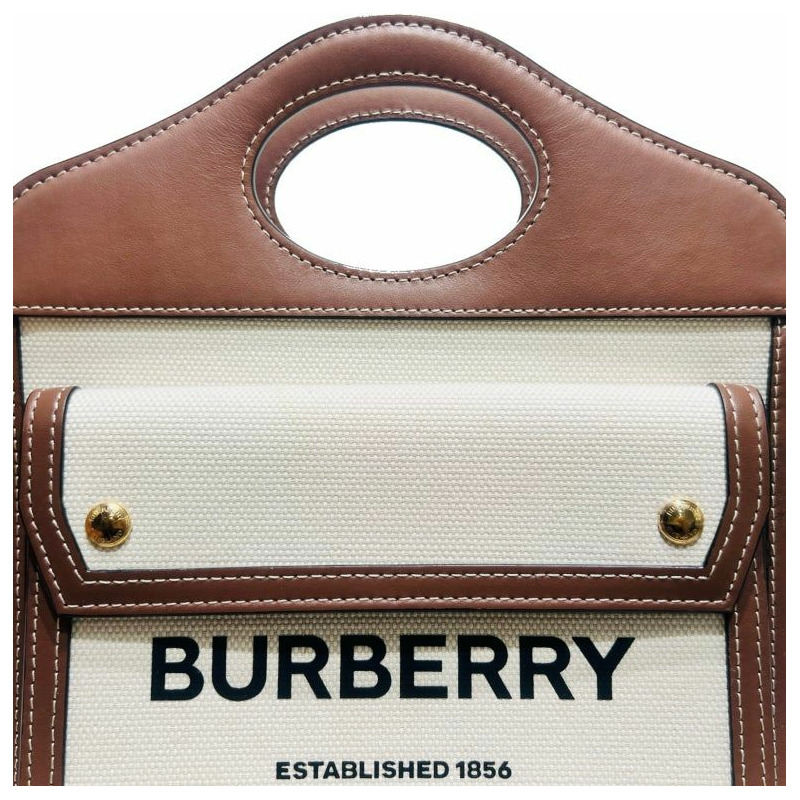 【包稅】BURBERRY 雙色帆布皮革馬莓迷你口袋手提斜背包-6