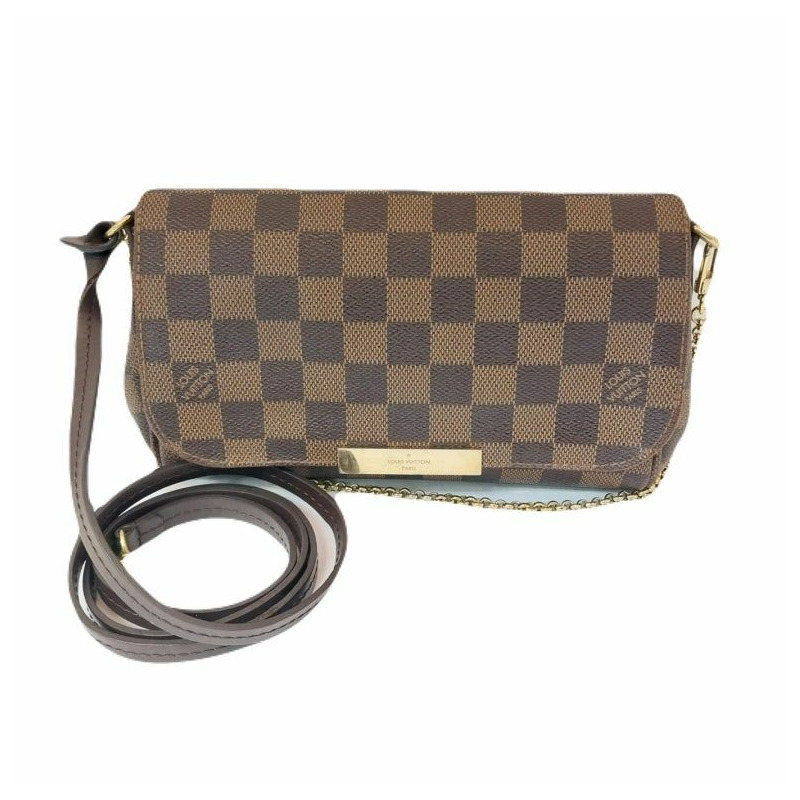 【包稅】LOUIS VUITTON Louis Vuitton 棕色 Damier Ebene 帆布 Pochette Favorit 小號斜背包-0