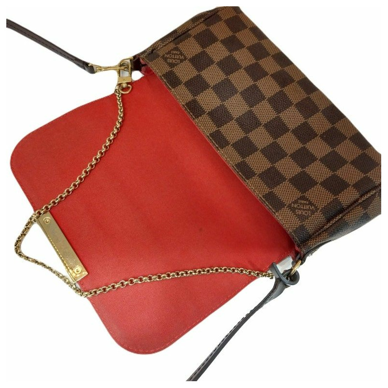 【包稅】LOUIS VUITTON Louis Vuitton 棕色 Damier Ebene 帆布 Pochette Favorit 小號斜背包-5