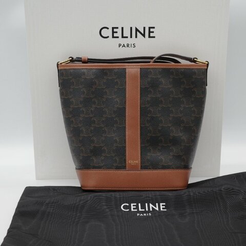 Celine 思琳 經典花紋 水桶包小號 棕色 牛皮 斜挎包 單肩包