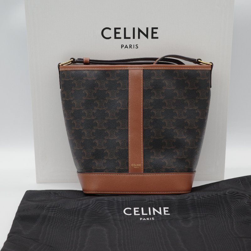 Celine 思琳 經典花紋 水桶包小號 棕色 牛皮 斜挎包 單肩包-0