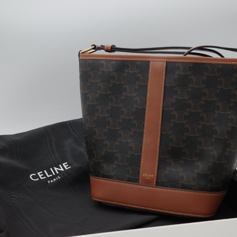 Celine 思琳 經典花紋 水桶包小號 棕色 牛皮 斜挎包 單肩包-1