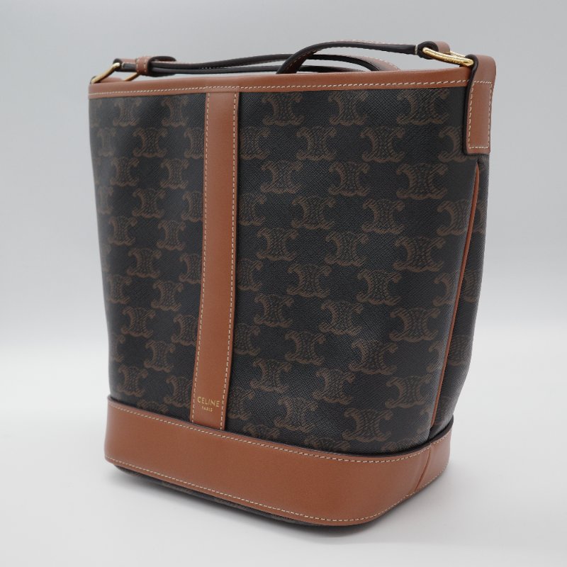 Celine 思琳 經典花紋 水桶包小號 棕色 牛皮 斜挎包 單肩包-3