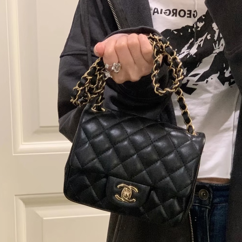 🈶購證99新🆕超低價😍Chanel黑金全皮菱格cf方胖子單肩斜挎包-2