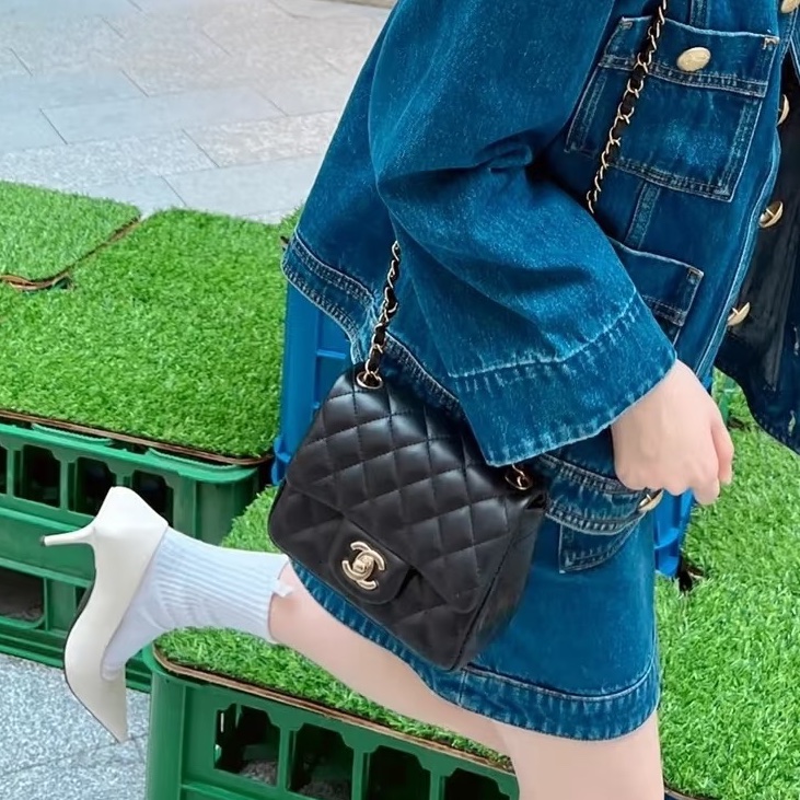 🈶購證99新🆕超低價😍Chanel黑金全皮菱格cf方胖子單肩斜挎包-3