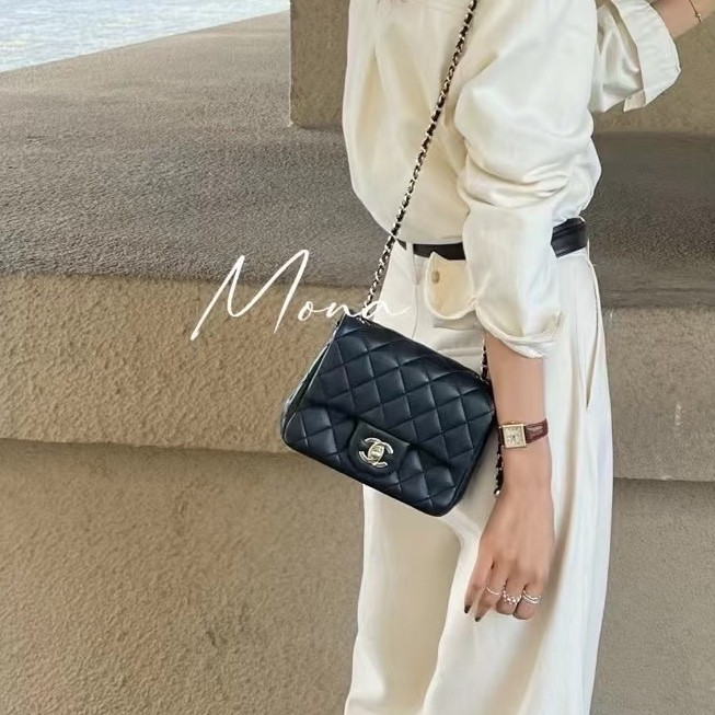🈶購證99新🆕超低價😍Chanel黑金全皮菱格cf方胖子單肩斜挎包-4