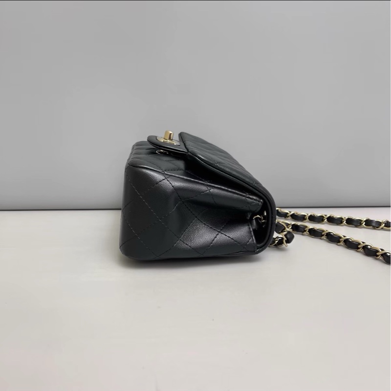 🈶購證99新🆕超低價😍Chanel黑金全皮菱格cf方胖子單肩斜挎包-7
