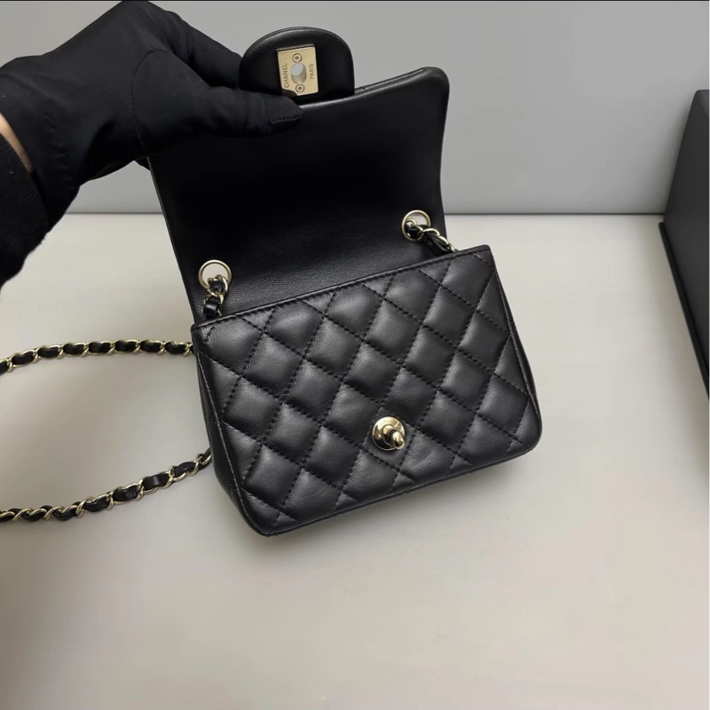 🈶購證99新🆕超低價😍Chanel黑金全皮菱格cf方胖子單肩斜挎包-11