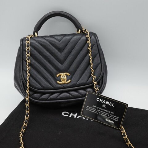 Chanel 香奈兒 V-Stitch V 紋 山形紋 黑色 牛皮 手提包 郵差包 斜挎包