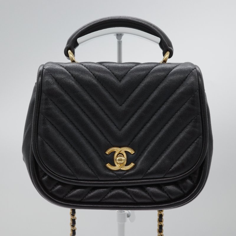 Chanel 香奈兒 V-Stitch V 紋 山形紋 黑色 牛皮 手提包 郵差包 斜挎包-1