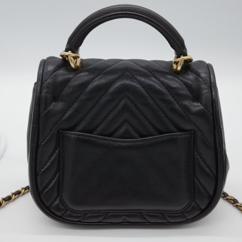 Chanel 香奈兒 V-Stitch V 紋 山形紋 黑色 牛皮 手提包 郵差包 斜挎包-3