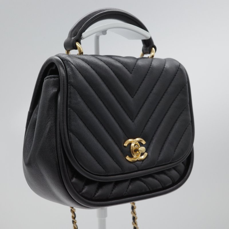 Chanel 香奈兒 V-Stitch V 紋 山形紋 黑色 牛皮 手提包 郵差包 斜挎包-4