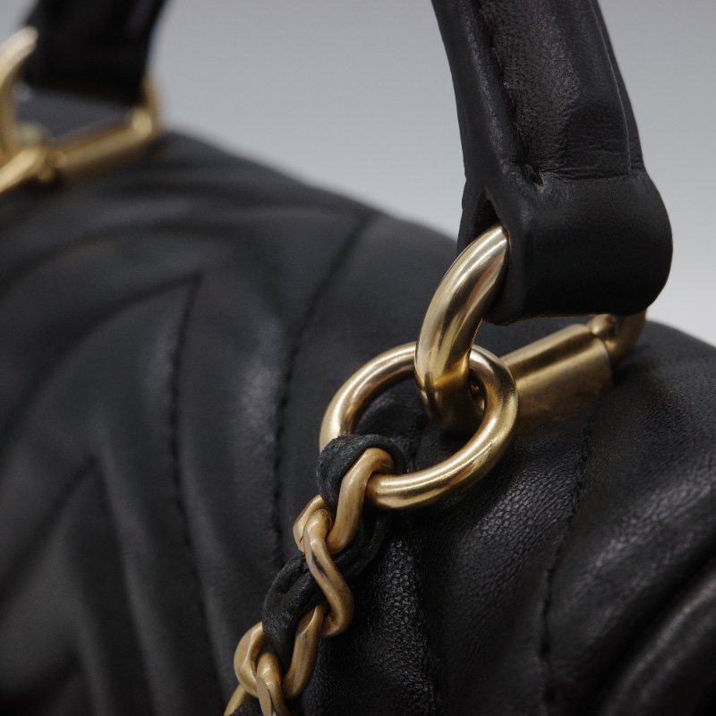 Chanel 香奈兒 V-Stitch V 紋 山形紋 黑色 牛皮 手提包 郵差包 斜挎包-7