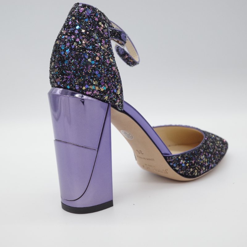 Jimmy Choo Micky 85 星空藍 亮片高跟鞋 銀色 亮粉粗格紋 皮革 高跟 尖頭鞋-2