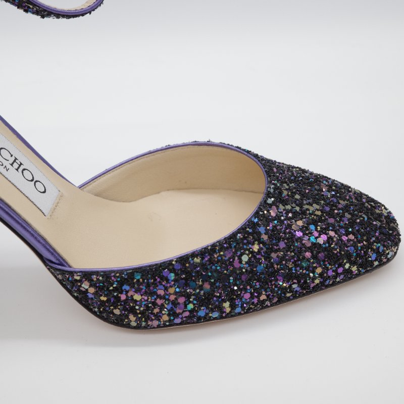 Jimmy Choo Micky 85 星空藍 亮片高跟鞋 銀色 亮粉粗格紋 皮革 高跟 尖頭鞋-6