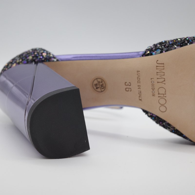 Jimmy Choo Micky 85 星空藍 亮片高跟鞋 銀色 亮粉粗格紋 皮革 高跟 尖頭鞋-9