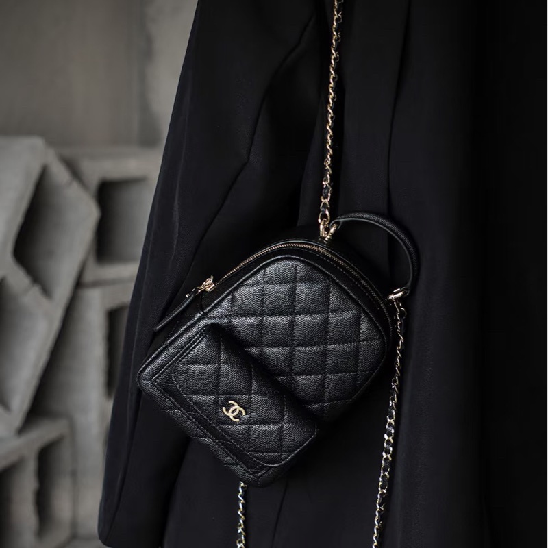絕美千金包😍限量99新🆕Chanel黑淺金荔枝牛皮mini小書包後背包雙肩包-2