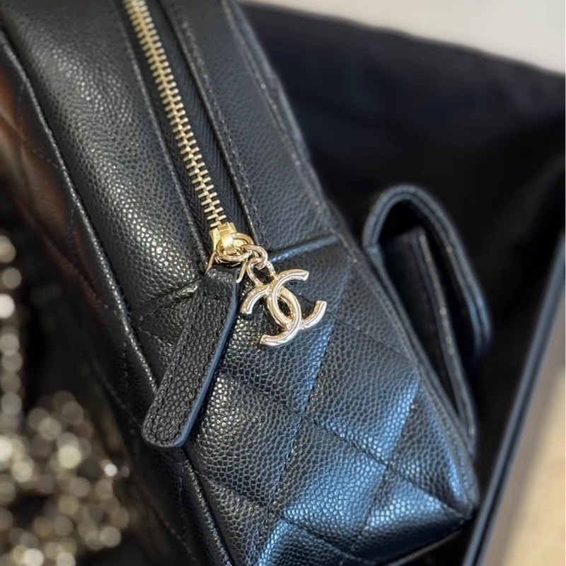 絕美千金包😍限量99新🆕Chanel黑淺金荔枝牛皮mini小書包後背包雙肩包-15