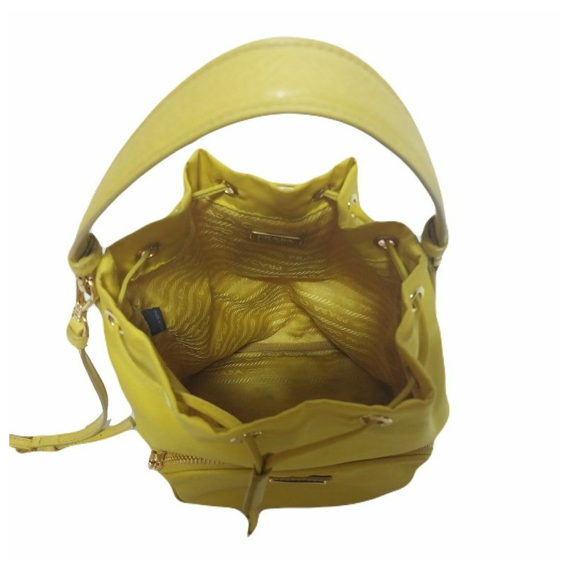 【包稅】PRADA 1BH038 黃色尼龍水桶包 肩背包 斜背包-5