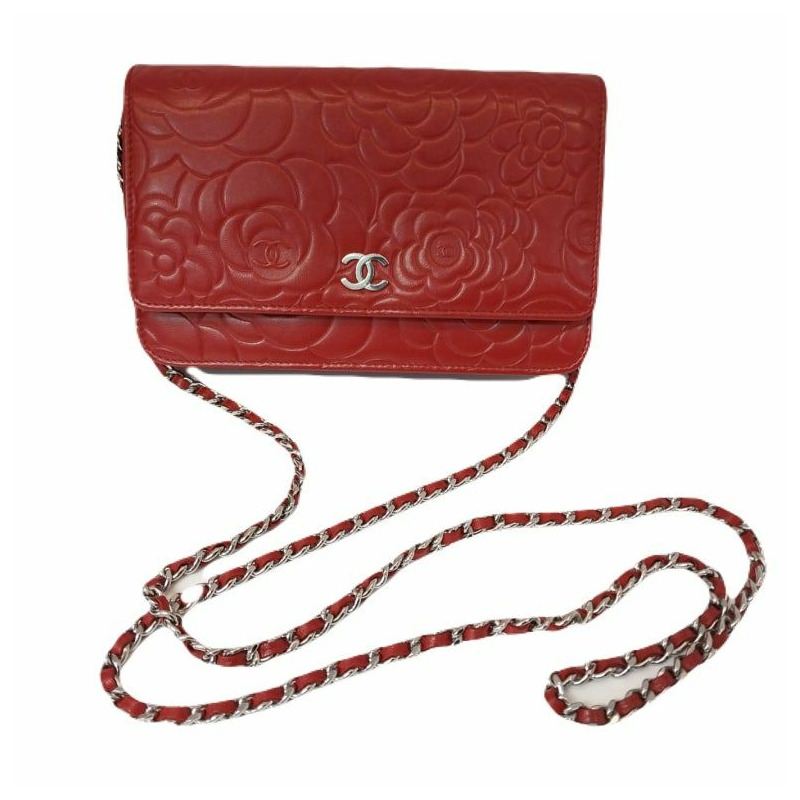 【包稅】CHANEL 香奈兒 15 系列紅色羊皮鏈山茶花手拿包/斜背包-1