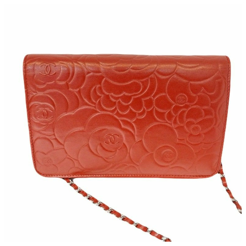 【包稅】CHANEL 香奈兒 15 系列紅色羊皮鏈山茶花手拿包/斜背包-3