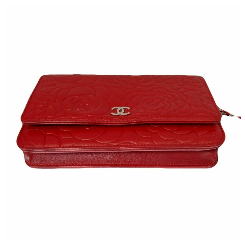 【包稅】CHANEL 香奈兒 15 系列紅色羊皮鏈山茶花手拿包/斜背包-4