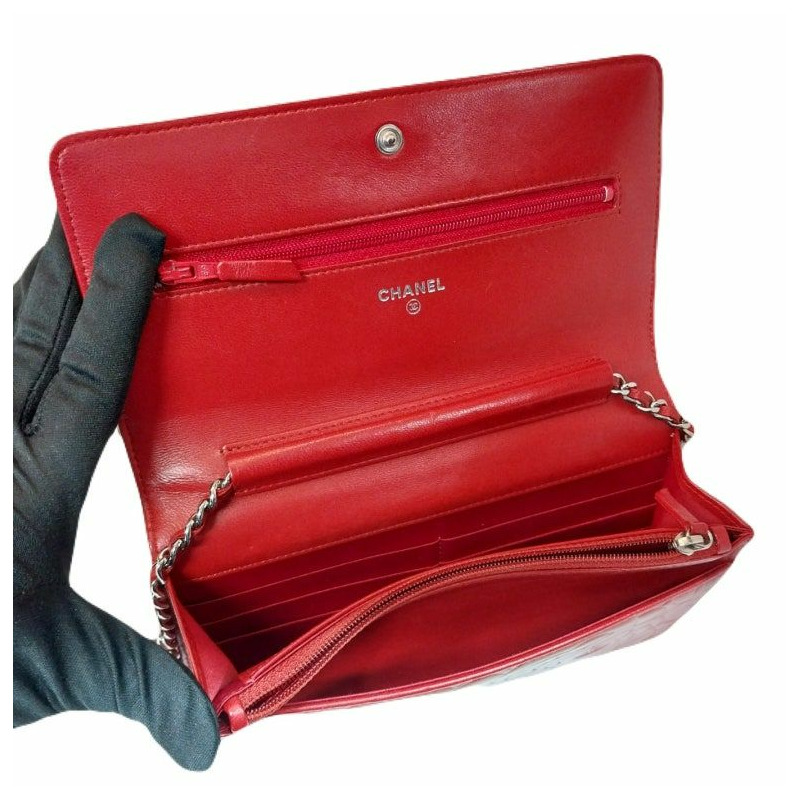 【包稅】CHANEL 香奈兒 15 系列紅色羊皮鏈山茶花手拿包/斜背包-6