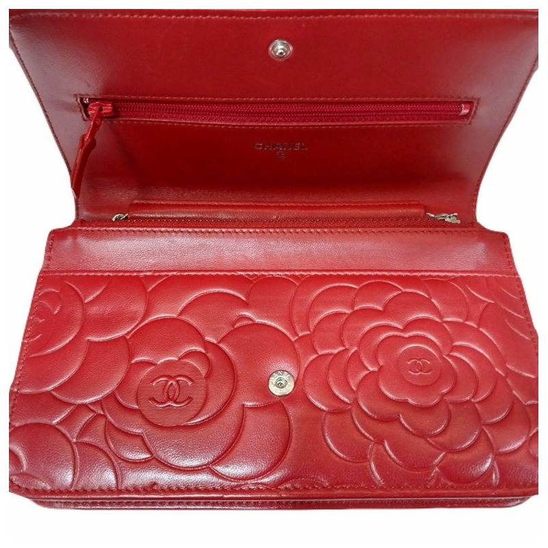 【包稅】CHANEL 香奈兒 15 系列紅色羊皮鏈山茶花手拿包/斜背包-7
