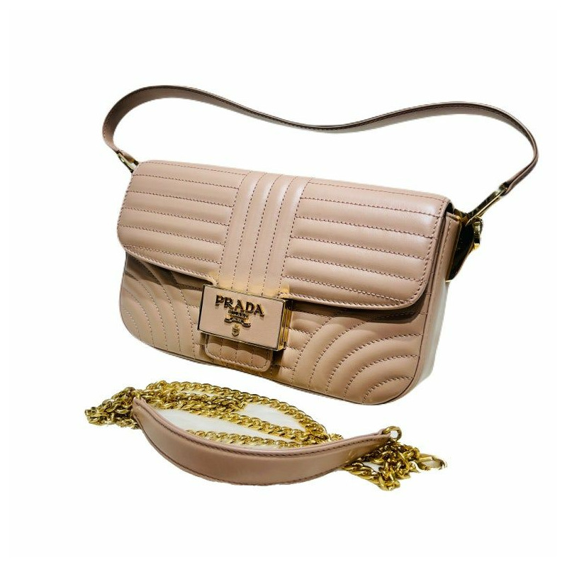 【包稅】PRADA 粉紅色Logo絎縫手提包單肩包-0