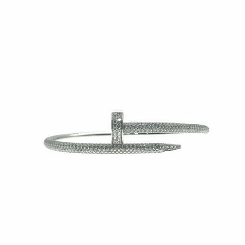 Cartier 卡地亞 Juste Un Clou 白金手鐲 經典設計 半圓形鑽石鑲嵌 尺寸 17