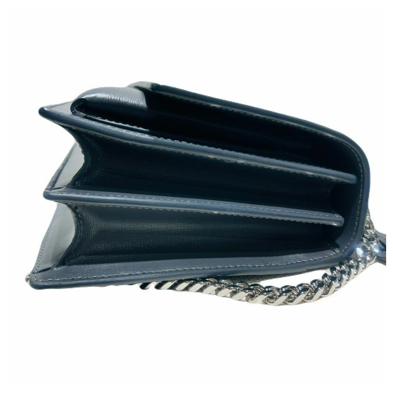 【包稅】SAINT LAURENT YSL 深灰色日落色皮革 Monogram 銀色鏈條單肩斜背包-1