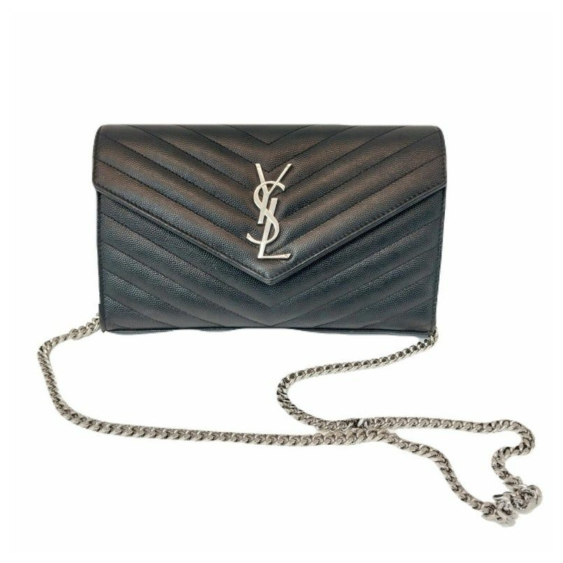 【包稅】SAINT LAURENT YSL黑色Monogram Matelassé Cassandra中型銀鍊斜背包-0