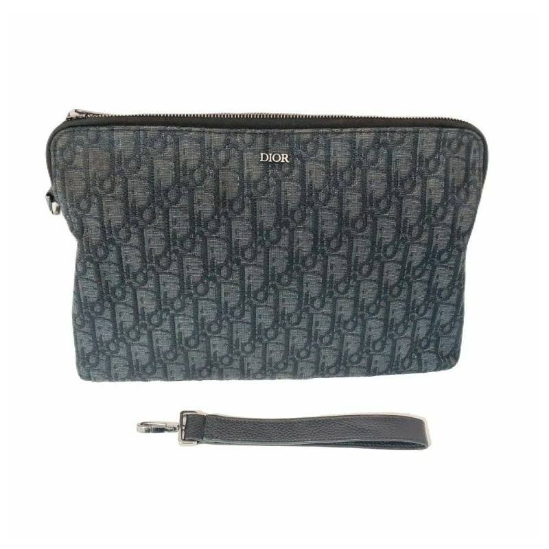 【包稅】DIOR 斜紋提花銀色手拿包帶,男女通用-0