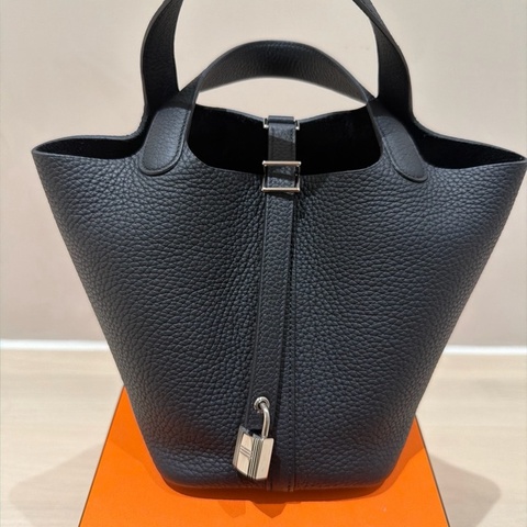 HERMES PICOTIN 18cm 黑色銀扣 菜籃子