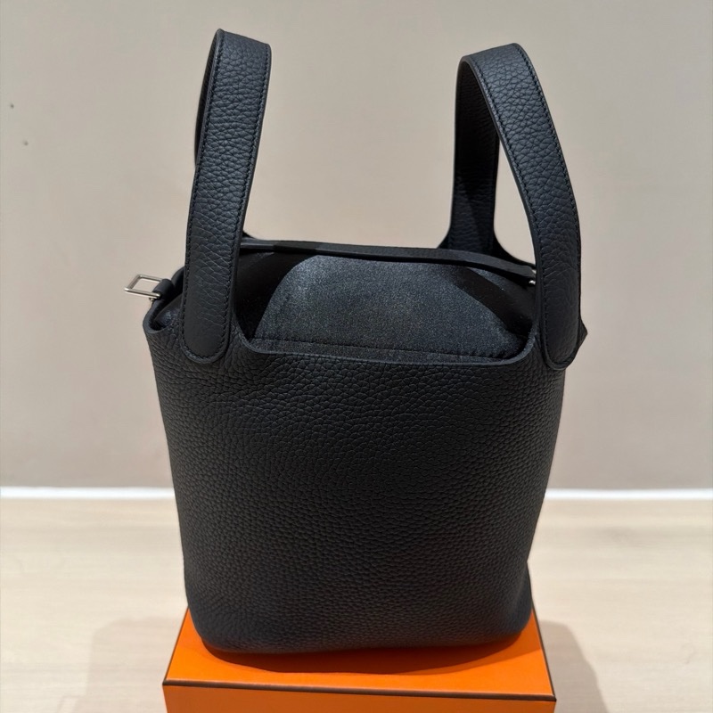 HERMES PICOTIN 18cm 黑色銀扣 菜籃子-1
