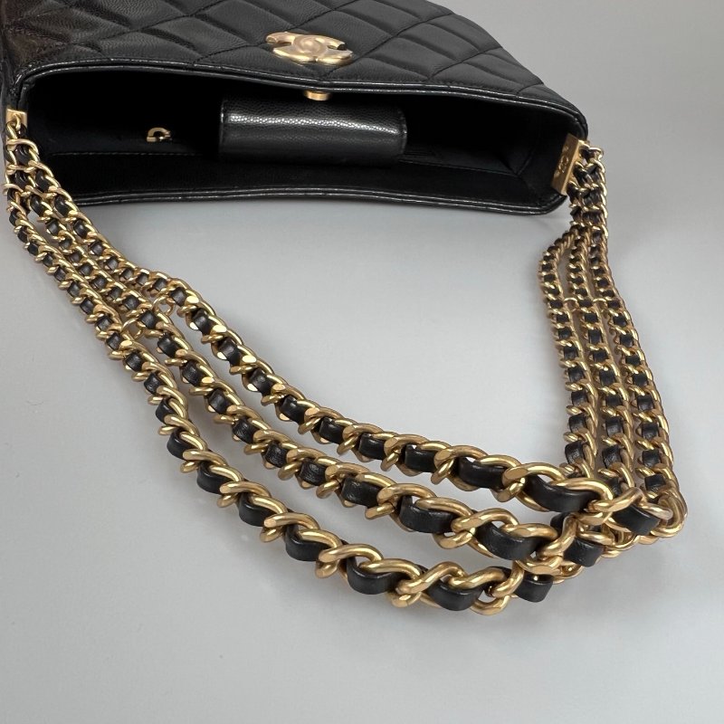 全新品 CHANEL AS4612 黑荔枝金釦單肩HOBO包-5