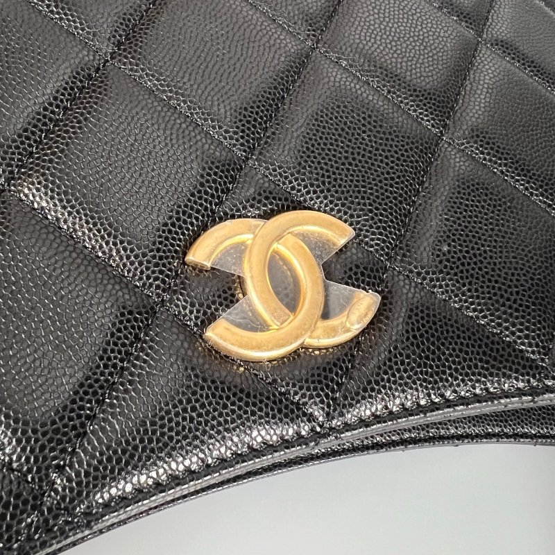 全新品 CHANEL AS4612 黑荔枝金釦單肩HOBO包-7