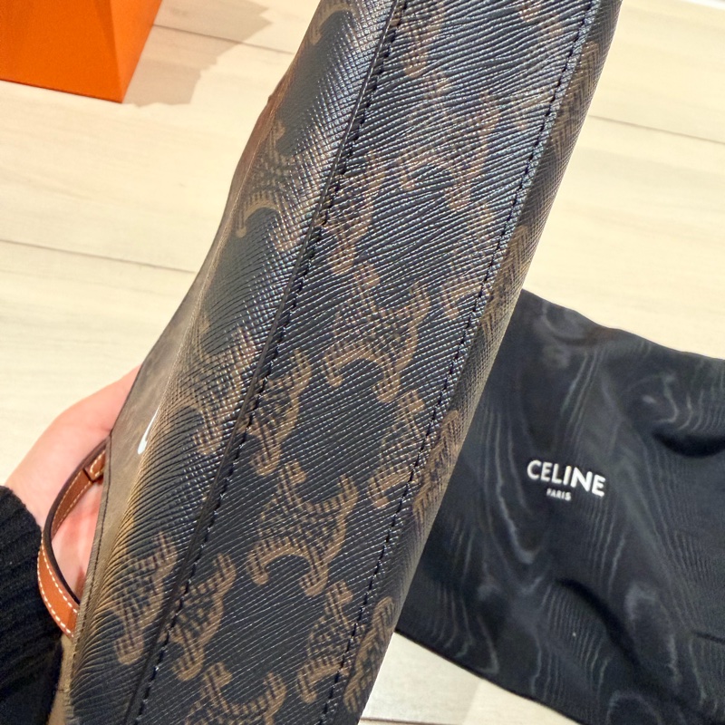 CELINE老花白色字母印花logo直式迷你琴譜包CABAS-8