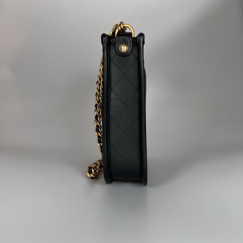 全新品 CHANEL AS4532 黑牛皮金釦菱格紋HOBO腋下包-2