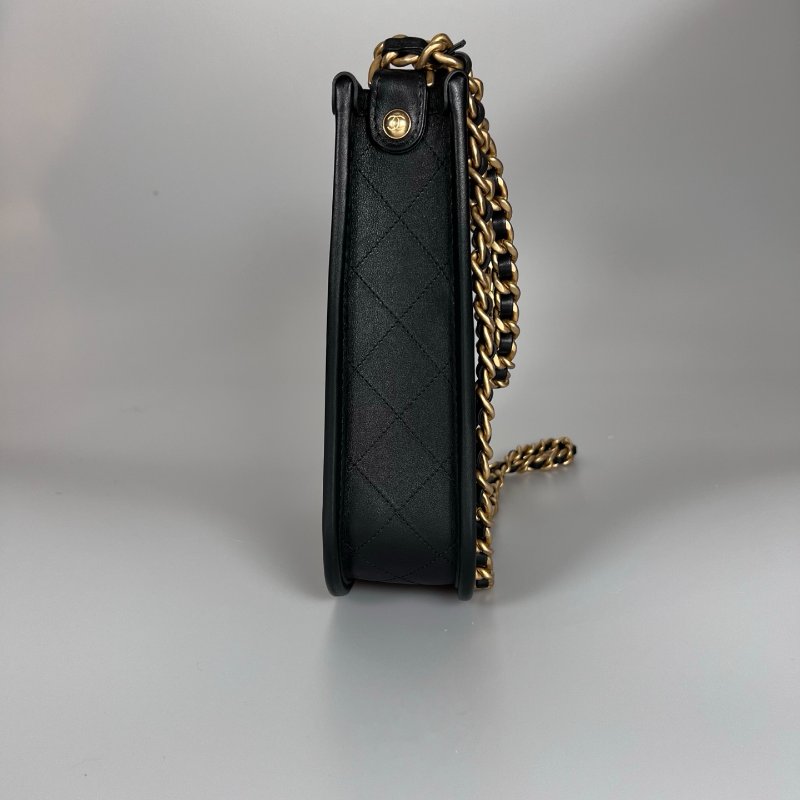 全新品 CHANEL AS4532 黑牛皮金釦菱格紋HOBO腋下包-3