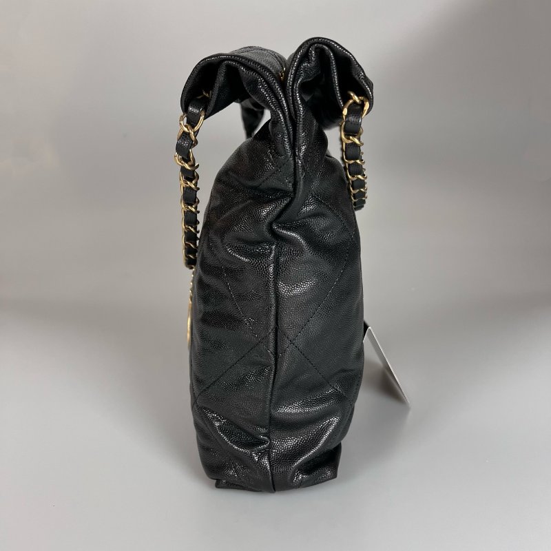 全新品 CHANEL AS3261 黑亮面荔枝皮黑扣金鍊 22BAG 中號-2