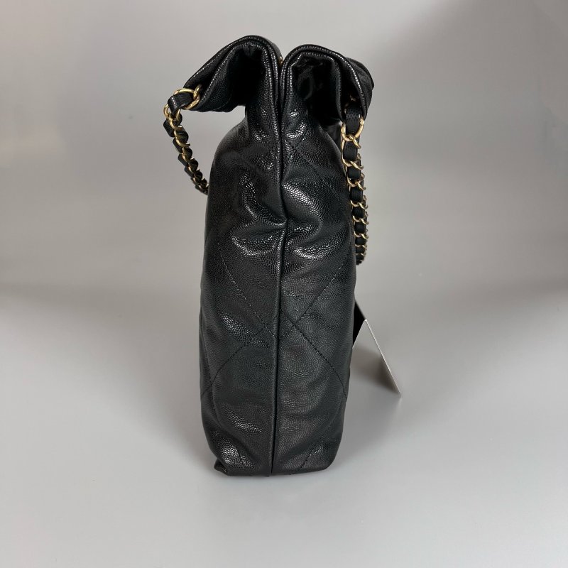 全新品 CHANEL AS3261 黑亮面荔枝皮黑扣金鍊 22BAG 中號-3